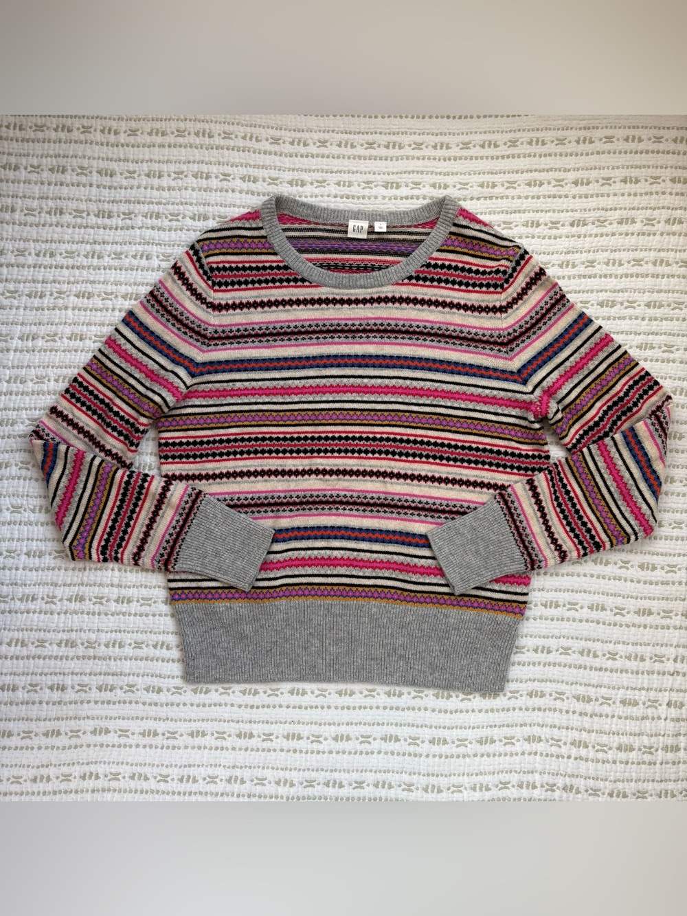 Gap Womens Fair Isle Crewneck Sweater Merino Wool Blend Size Large